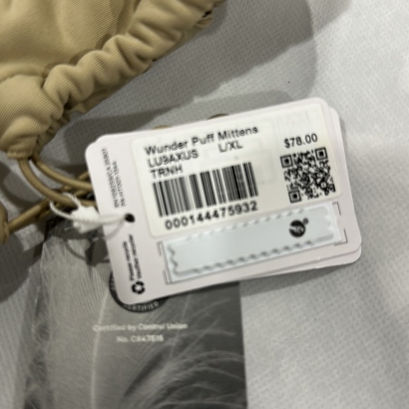 Lululemon Wunder Puff Mittens L/XL New with Tags - Picture 5 of 6